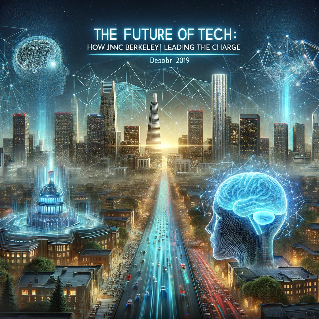 Futuristic cityscape cover for 'The Future of Tech' highlighting JNC Berkeley's leadership in technology.